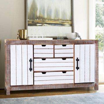 Modern Distressed Reclaimed Wood Free standing Buffet Cabinet