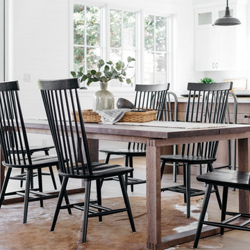 Modern Farm Table with Windsor Chairs in Open Kitchen