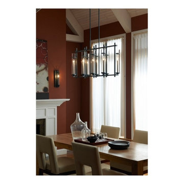 Modern Industrial Chic Iron Linear Chandelier with Cylinder Glass