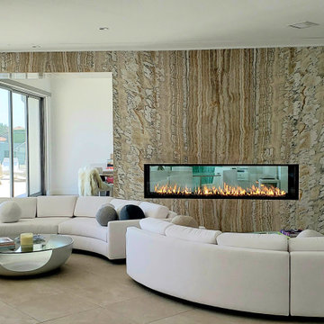 Modern Lake Home Featuring Double Sided Gas Fireplace & Twin Outdoor Fireplaces