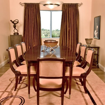 MODERN MEETS TRADITIONAL IN PALE ORANGE DINING ROOM