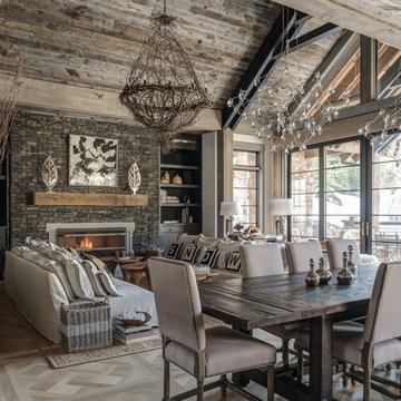 Modern Rustic Dining Room With Unique Lighting