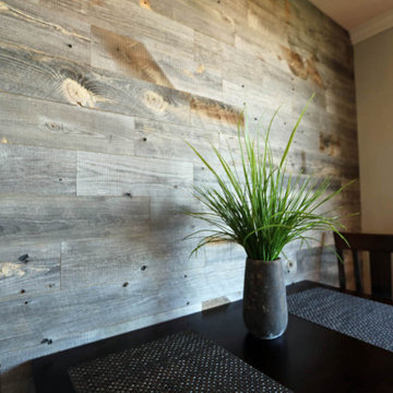 Modern Rustic Dining Room with Wood Accent Wall