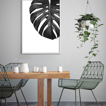 Monstera Leaf Art Print (Black and White)