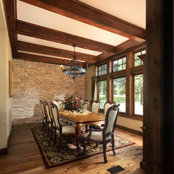 Mountain Style Timber Frame Luxury Home Dining - Cedar Creek Reservoir Area, Tex