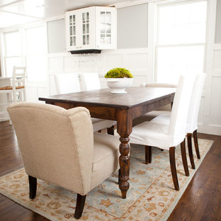Elegant kitchen/dining room combo photo in Boston with gray walls