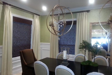 Example of a large trendy ceramic tile kitchen/dining room combo design in Orange County with green walls