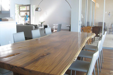 Trendy dining room photo in Dallas with white walls