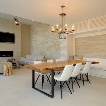 Natural Open Concept Dining and Living Room in Light Palette