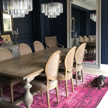 Navy Dining Room with Pink Rug