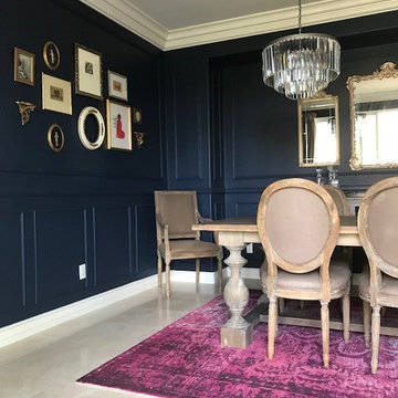 Navy Dining Room with Pink Rug