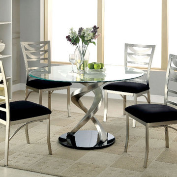 New Roxo Contemporary Style Glass Top 5 Piece Dining Table Set