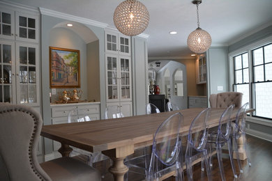 Dining room - traditional dark wood floor dining room idea in Indianapolis with gray walls