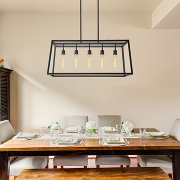 Oiled Bronze 5-Light Roebling Linear Frame Chandelier Industrial