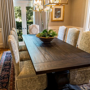Old World Table/Custom Dining Chairs/Chandeliers