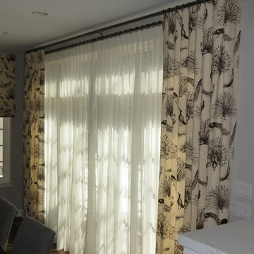 Operable Sheer drapes with inoperable drapes and  roman shade