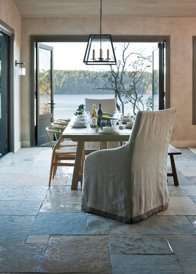 Transitional Dining Room by Stoner Architects