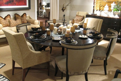 Inspiration for a mid-sized eclectic carpeted enclosed dining room remodel in Detroit with gray walls and no fireplace