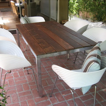Pacific Palisades Custom Made Modern Steel and Wood (Ipe) Outdoor Table