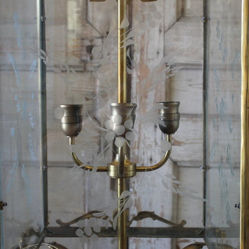 Pair of English Gilt Bronze Lantern Lights with Etched Glass