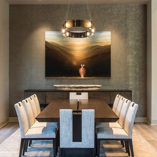 Kitchen/dining room combo - large contemporary medium tone wood floor and beige floor kitchen/dining room combo idea in Phoenix with beige walls
