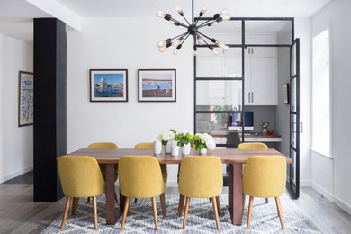 Inspiration for a contemporary medium tone wood floor dining room remodel in New York