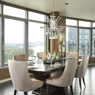 Foto de comedor contemporáneo con suelo de madera oscura