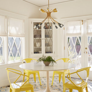 Inspiration for a transitional multicolored floor enclosed dining room remodel in Los Angeles with white walls and no fireplace