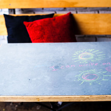 Plywood bench and write-on table top
