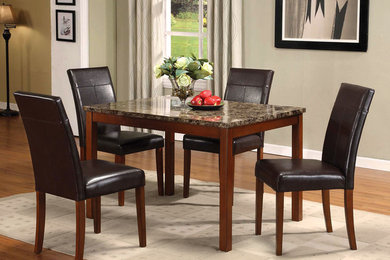 Portland 5-Piece Dining Set, Brown Faux Marble and Cherry