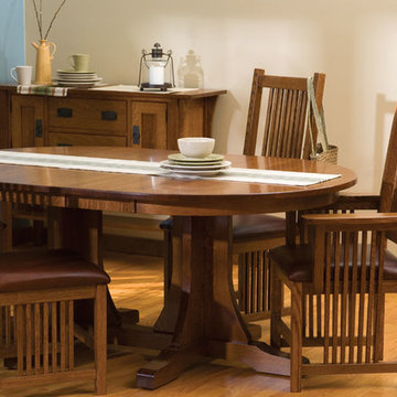 Prairie Mission Double Pedestal Table, Chairs and Sideboard