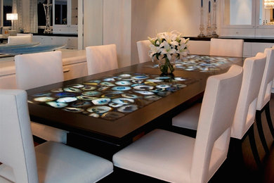 Dining room - large contemporary dining room idea in Miami with white walls