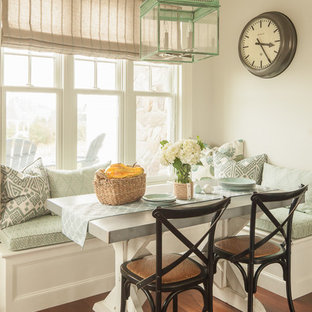 Beach style dark wood floor and brown floor dining room photo in Portland Maine with white walls