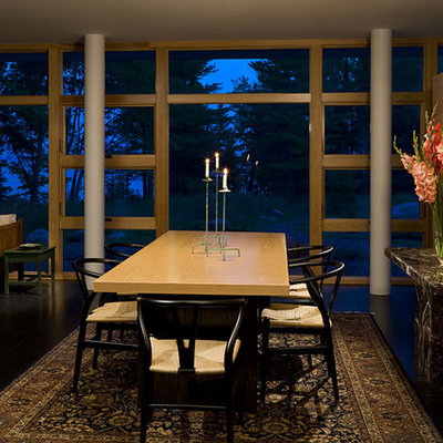 Inspiration for a modern dark wood floor dining room remodel in Minneapolis