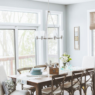 Inspiration for a shabby-chic style dark wood floor dining room remodel in Minneapolis with gray walls