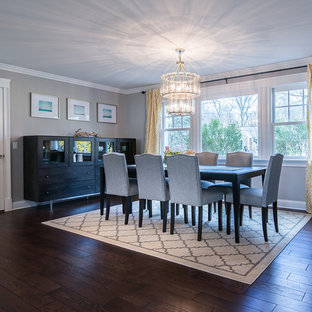 Inspiration for a large transitional dark wood floor kitchen/dining room combo remodel in New York with gray walls