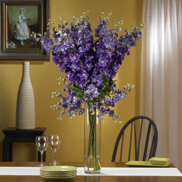 Purple Delphinium Floral Centerpiece for Traditional Dining Room