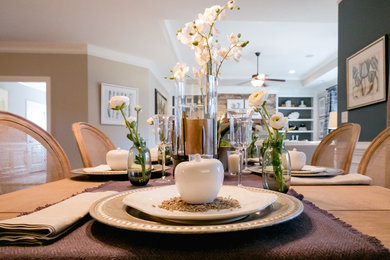 Mid-sized transitional dark wood floor great room photo in Other with blue walls, a standard fireplace and a stone fireplace