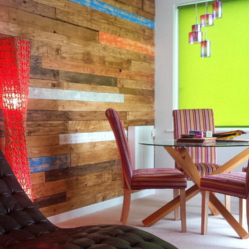 Reclaimed Colourful Pallets and Floorboards Wall