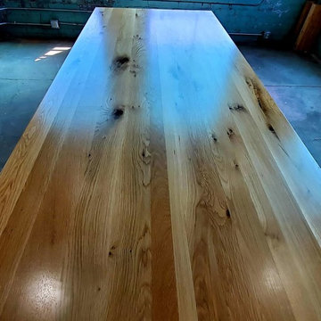 Reclaimed white oak table and custom metal base