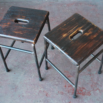 Reclaimed Wood and Coated Steel Stools