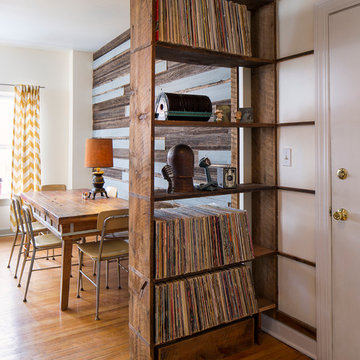Reclaimed-wood record shelf