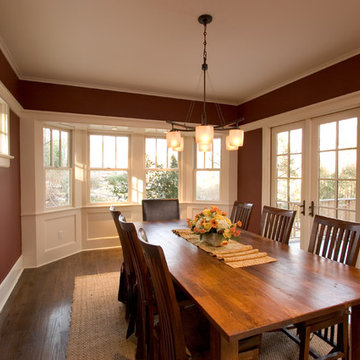 Red Dining Room with White Trim, Bay Window and French doors,  Maplewood, NJ