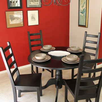 Red Walls and Black Dining Tables & Chairs