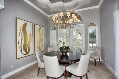 Inspiration for a transitional porcelain tile dining room remodel in Miami with gray walls and no fireplace