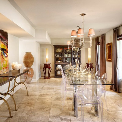 Trendy dining room photo in Austin with white walls