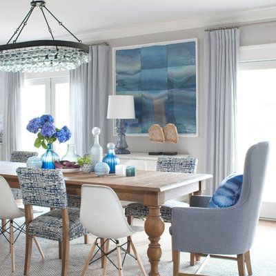 Kitchen/dining room combo - large coastal carpeted kitchen/dining room combo idea in Providence with gray walls and no fireplace