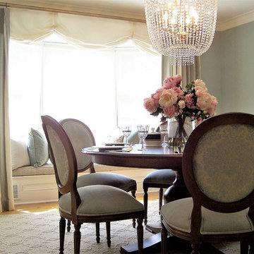 Romantic Dining Room With Custom Panels and Soft Roman Valance -- Dina Pristouri