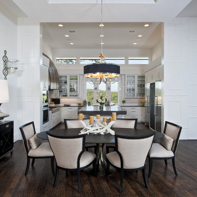 Kitchen/dining room combo - transitional brown floor kitchen/dining room combo idea in Austin