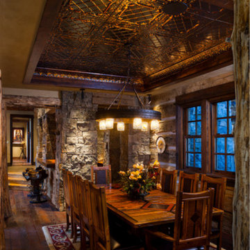 Rustic Dining Room with Tin Ceiling